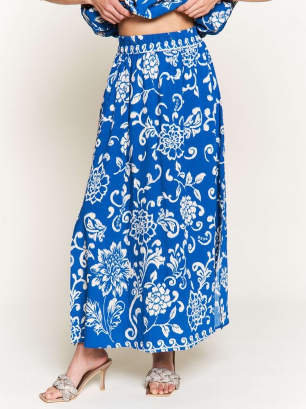 Blue Floral Midi Skirt